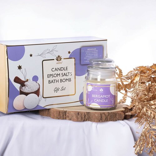 Zestaw upominkowy Arome 1 świeca, 2 kule do kąpieli, 1 sól do kąpieli