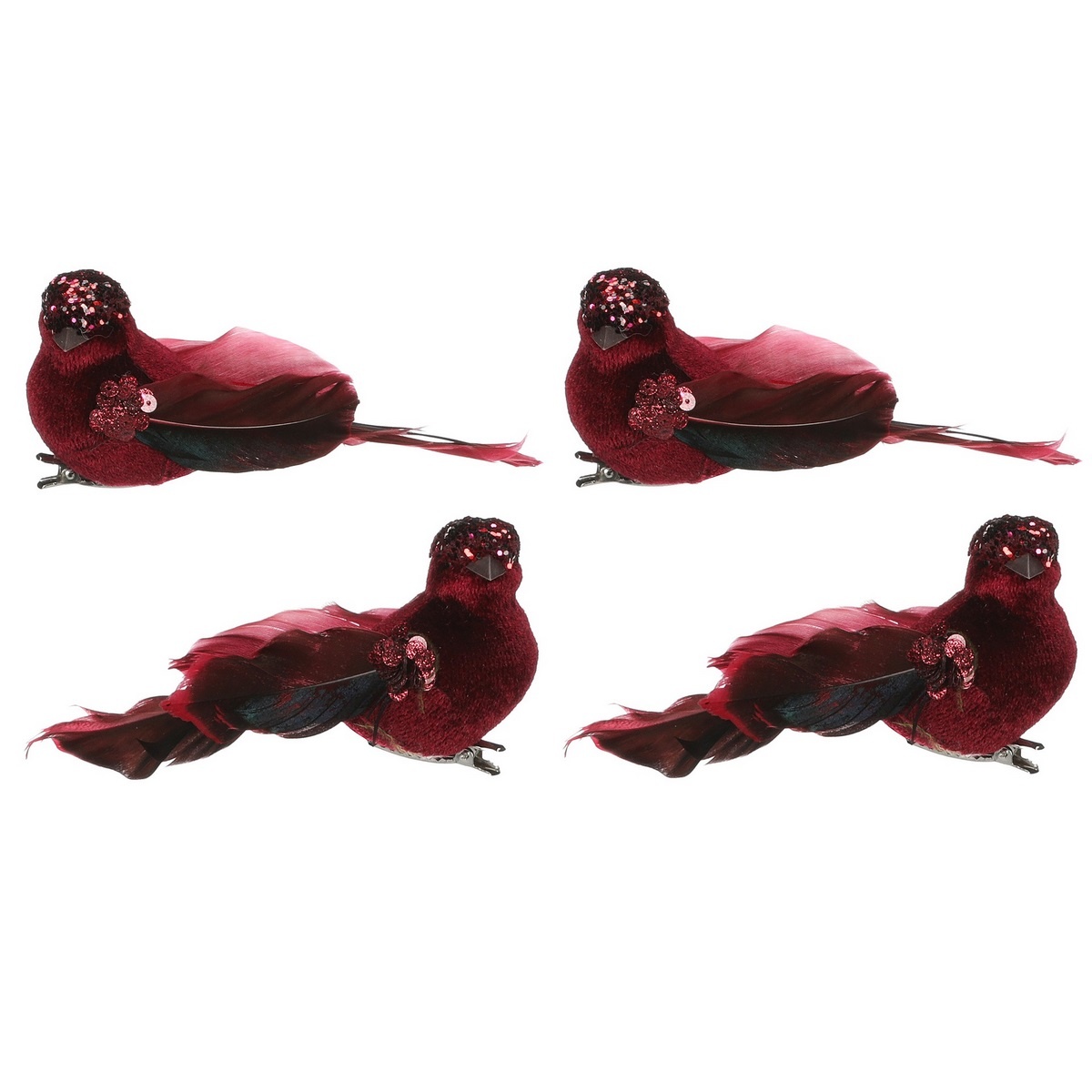 Zestaw ptaszków na klipsie, czerwony, 4 szt.