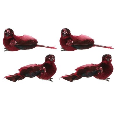 Komplet ptic na sponki, rdeč, 4 kos