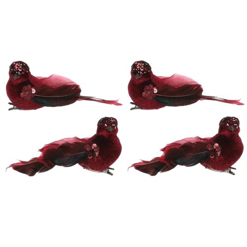 Zestaw ptaszków na klipsie, czerwony, 4 szt.
