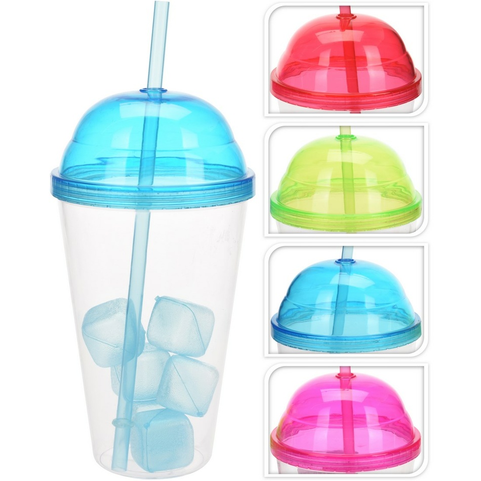 Plastový téglik so slamkou 550 ml, ružová