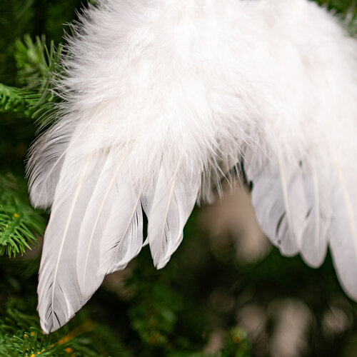 Aripi de înger de pene 13 x 9 x 2 cm, alb, set 12 buc.