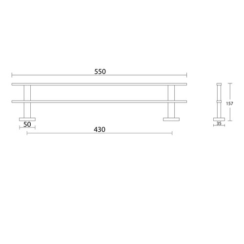 Suport dublu pentru prosoape AQUALINE 1416-11 Apollo, 55 cm, argintiu