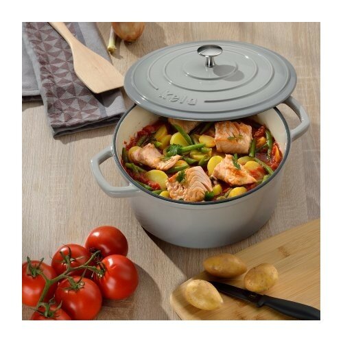 Kela Litoželezni lonec s pokrovom CALIDO, svetlosiv, 26 cm