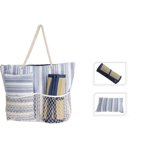 Torba plażowa z podkładką i poduszką Stripe, niebieski