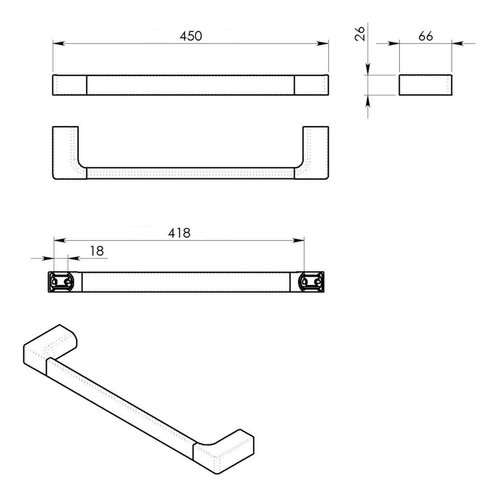 GEDY PI214502 Suport pentru prosoape Pirenei 45 x6,6 cm , alb mat