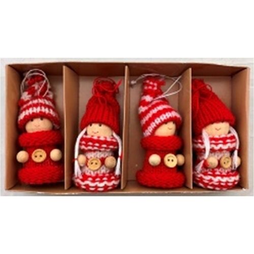 Vánoční dekorace Pletené panenky 4 ks, červená
