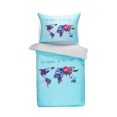 Towee Satenasto posteljnina Travel the world, 140x 200 cm, 70 x 90 cm