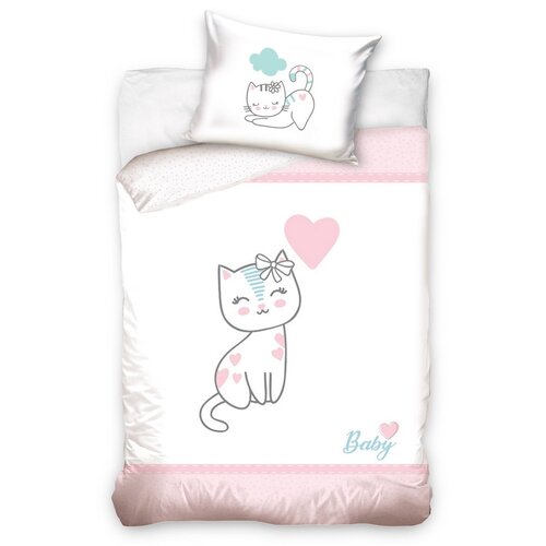 Bawełniana pościel dziecięca do łóżeczka „Kotek” różowy, 100 x 135 cm, 40 x 60 cm
