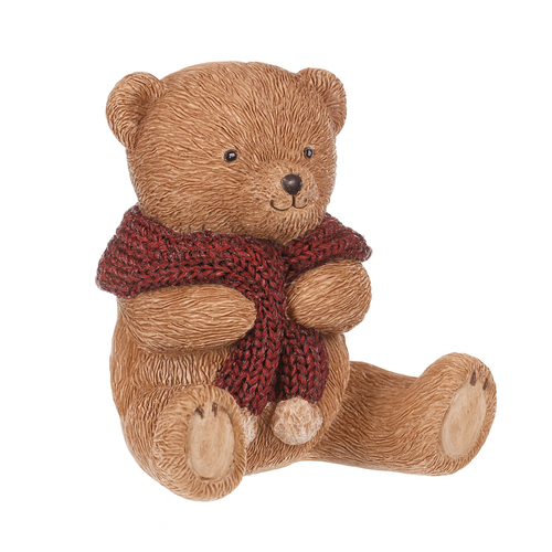 Dekorace Medvěd s červenou šálou, polyresin, 10 cm