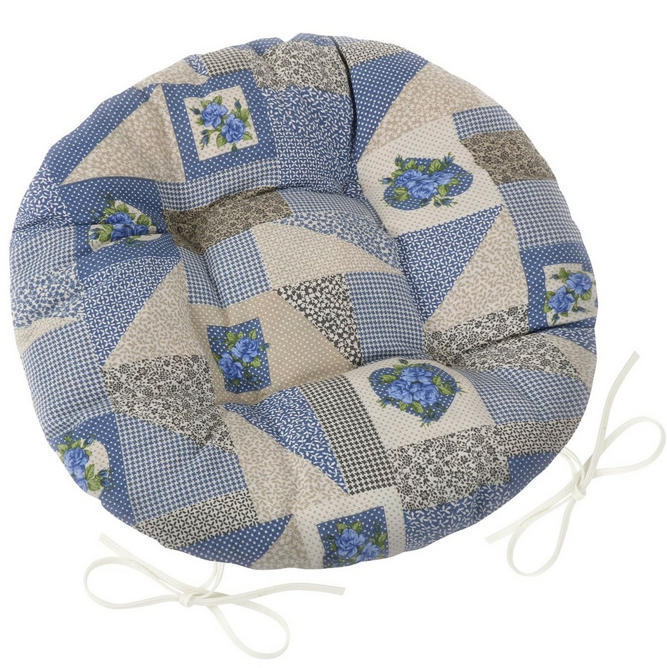 Bellatex Siedzisko EMA okrągłe pikowane Patchwork niebieski, 40 cm