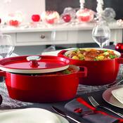 Pyrex Gusseisen Kasserolle mit Deckel 4 l, 29 x 21 cm, Rot