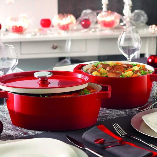 Pyrex Liatinový kastról s pokrievkou 4 l, 29 x 21 cm, červená