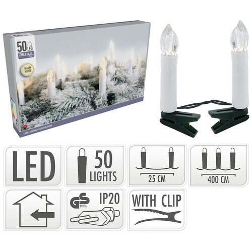 Svetelná vianočná reťaz Genazzano teplá biela, 50 LED