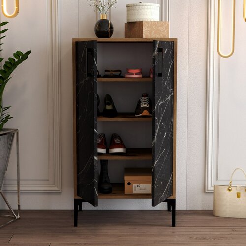 Cipősszekrény Prag Walnut és Black Marble