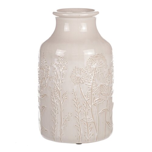 Waza ceramiczna z motywem kwiatów polnych, beżowa,średnica 19 cm x 31 cm