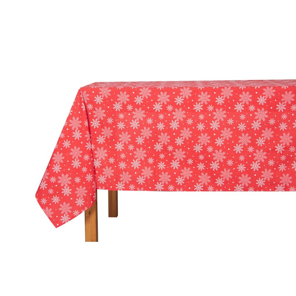 Karácsonyi terítő White Snowflakes on Red, 130 x180 cm