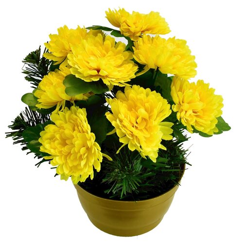 Umělá květina Chryzantéma v květináči, žlutá, 22 x 23 cm