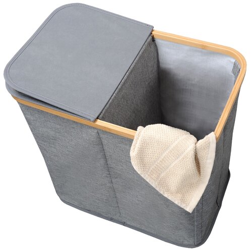 Kesper 19598 Coș pentru rufe cu capac dublu, gri,50 x 54,5 x 33 cm