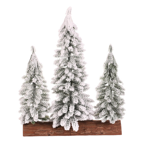 Vánoční dekorace Stromky na špalku - trio, 34 cm, zasněžený