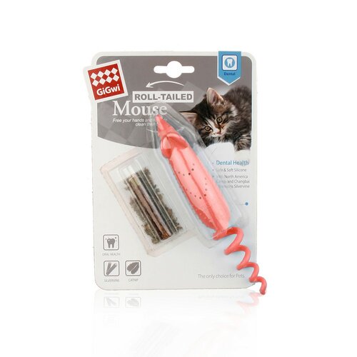 GiGwi Igračka za mačke Roll-tailed Mouse catnip,16 x 2,5 x 2,5 cm