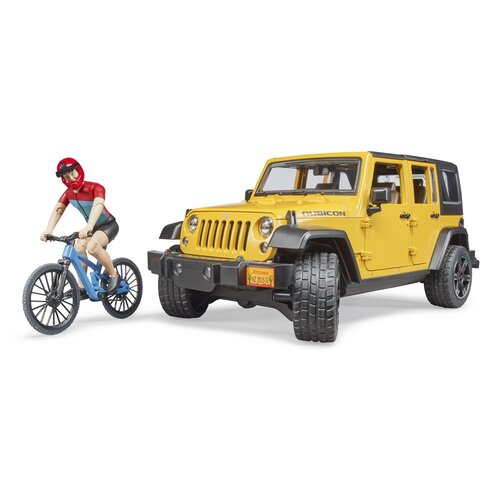 Bruder 2543 Jeep Wrangler Rubicon Unlimited mit Mountainbike und Radfahrer, 3 Stück