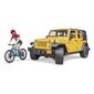 Bruder 2543 Jeep Wrangler Rubicon Unlimited mit Mountainbike und Radfahrer, 3 Stück