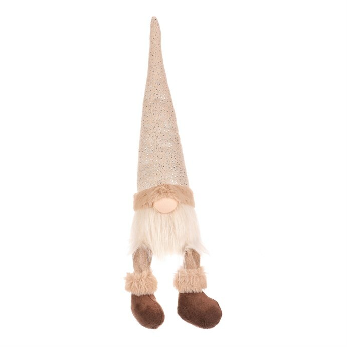 Vánoční dekorace Skřítek visící nohy, v. 40 cm, béžová/hnědá