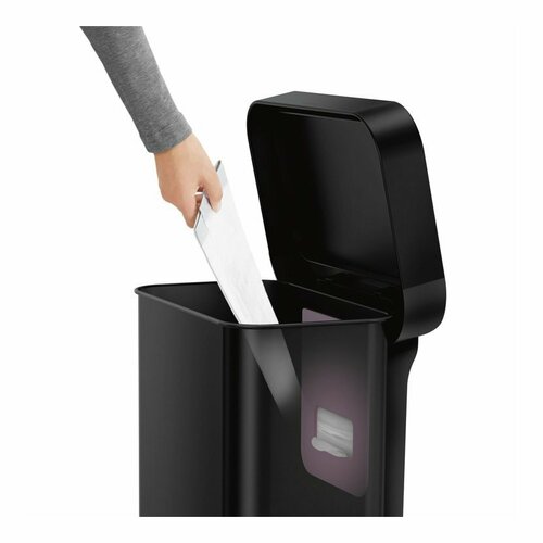 Simplehuman Pravokotni koš z pedalom in žepom zavrečke 45 l, črn
