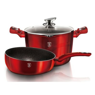 Set veselă 3 piese Berlinger Haus BurgundyMetallic Line, cu capac de strecurare