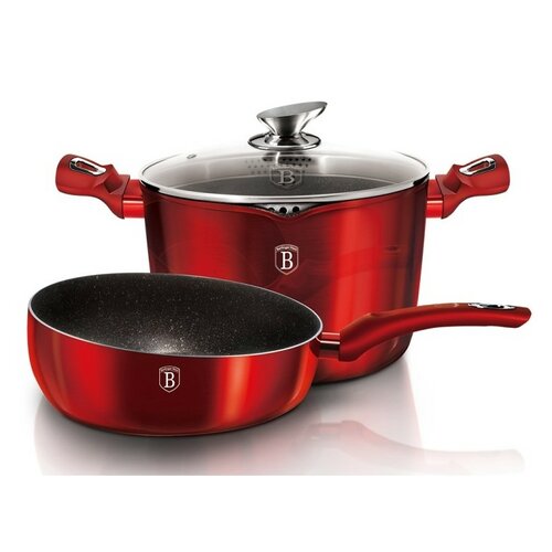 Set veselă 3 piese Berlinger Haus BurgundyMetallic Line, cu capac de strecurare