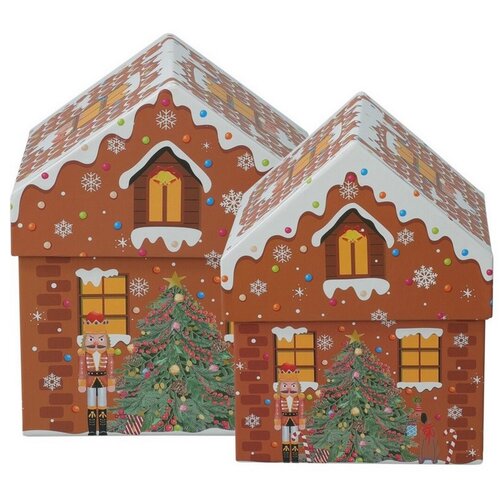 Weihnachtsgeschenkboxen-Set „Cookie Houses“, braun, 2 Stück