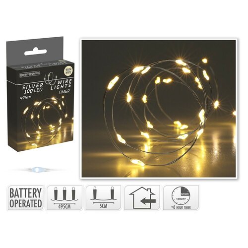 Drut świetlny z timerem Silver lights 100 LED, ciepła biała, 495 cm