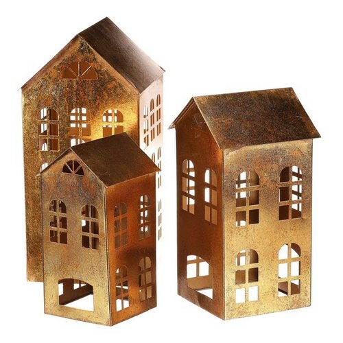 Súprava kovových svietnikov Poschodový domček, 3 ks
