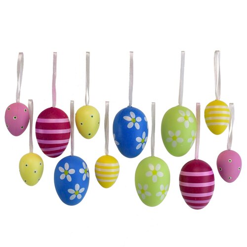 Set of hand-painted eggs with ribbon, 12 pcs, mixof sizes