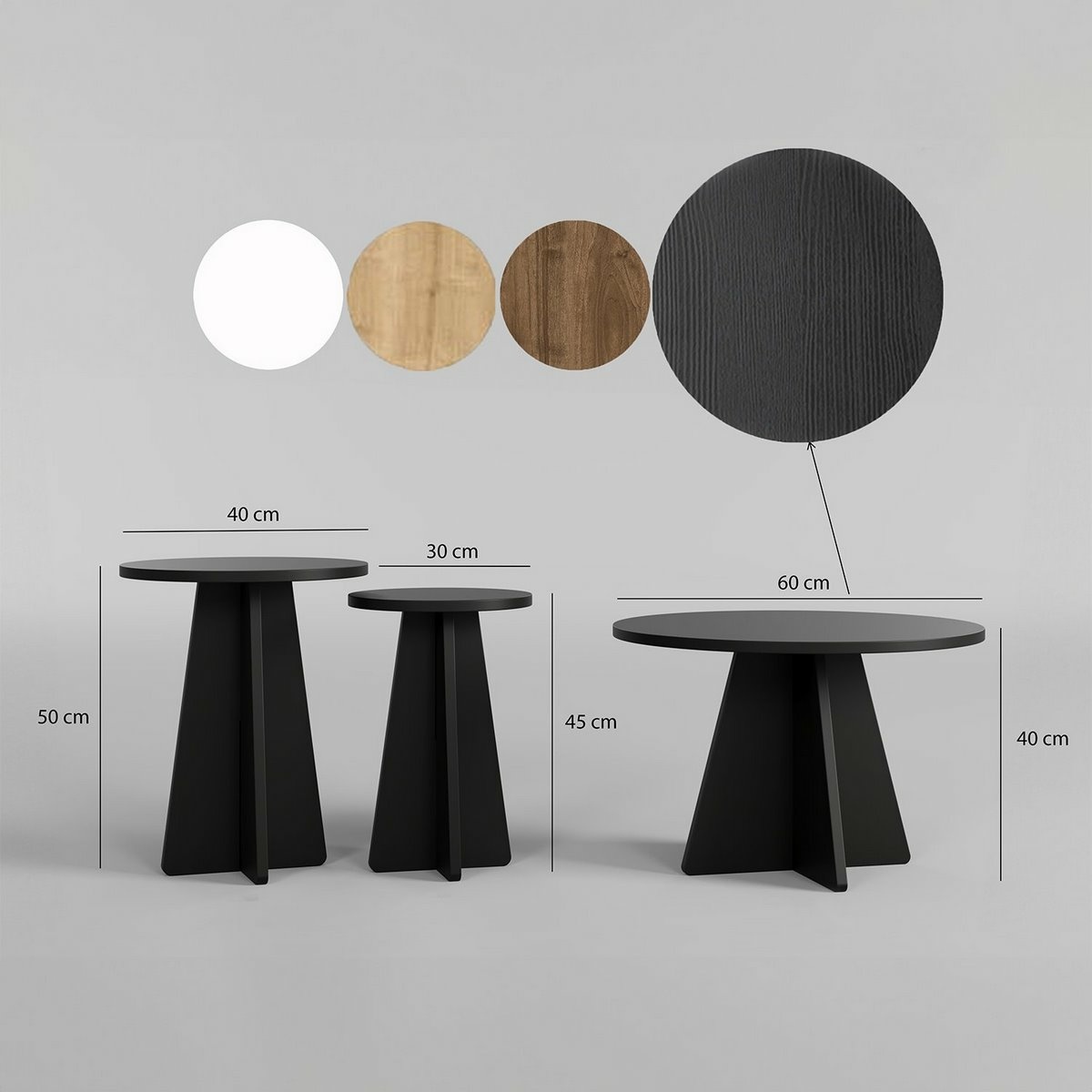 Súprava konferenčných stolíkov Mushroom Black, 3 ks
