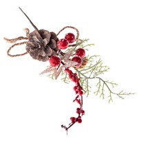 Dekorativer Weihnachtszweig mit roten Beeren, 15 x 29 x 6 cm