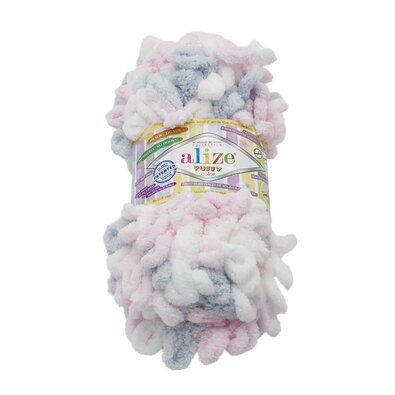 fir textil PUFFY color alb, gri, roz deschis , 100 g / 9 m