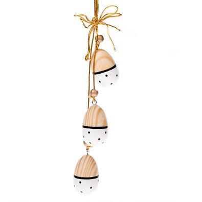 Les egg-shaped wooden ornaments with dots, 3 pcs