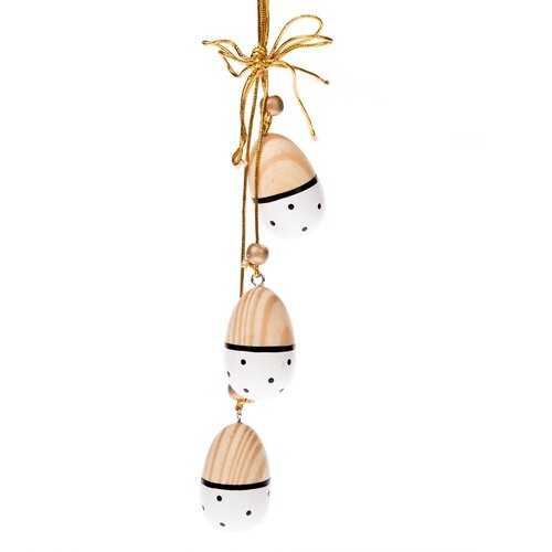 Les egg-shaped wooden ornaments with dots, 3 pcs