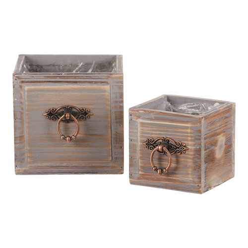 Komplet 2 kos cvetličnih embalaž Šuplík kvadrat,odstranljiva patina, 2 velikosti