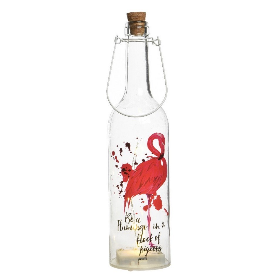 LED fľaša Flamingo ružová, 30 cm