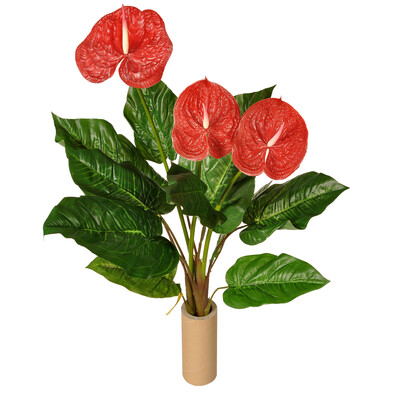 Anthurium artificial, cu floare roşie, 65 cm