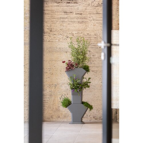 Plastia Samozavlažovací vertikální květináč Tree šedá, 31,3 x 77,3 cm