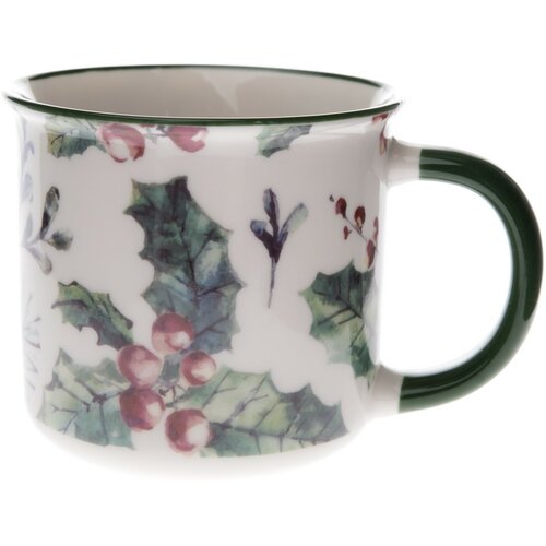 Sada 6 porcelánových hrnků Vánoční cesmína 300 ml