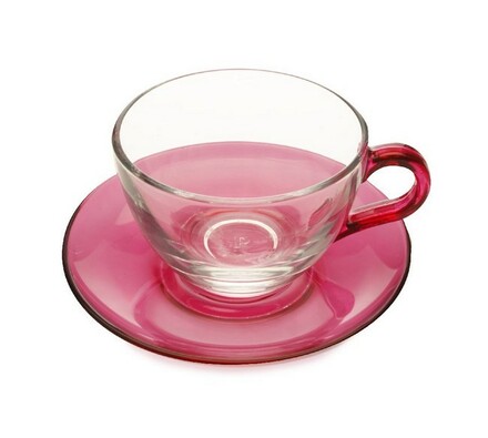 Szklana filiżanka do espresso ze spodkiem 90 ml różowa
