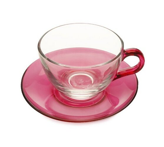 Szklana filiżanka do espresso ze spodkiem 90 ml różowa