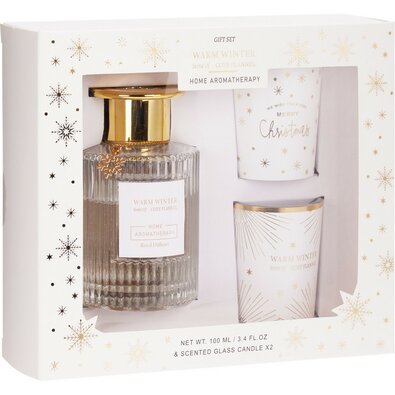 Aroma zestaw upominkowy Warm Winter, zapach Cozy Flannel, dyfuzor + 2 świeczki