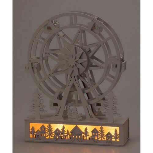 Decorațiune rotativă luminoasă de Crăciun Sate,4x LED, lemn