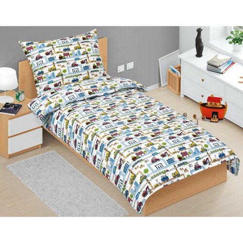 Bellatex Lenjerie de pat din bumbac pentru copii Junior Oraș verde, 140 x 200, 70 x 90 cm